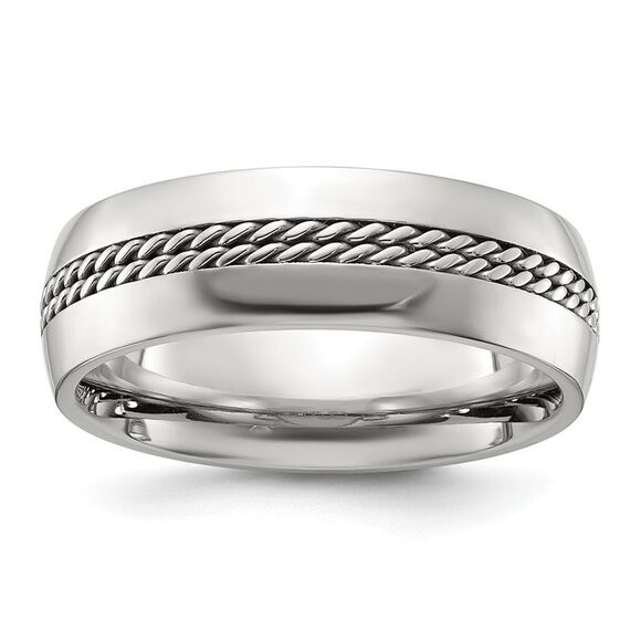 Kazi Luxury Chisel Titanium Polished with Curb Chain Inlay 7mm Band - Picture 1 of 9